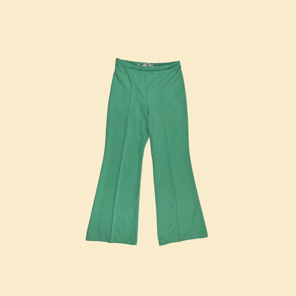 1970s green flare pants, vintage JCPenney womens 29" waist pastel green slacks